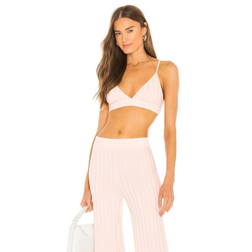 Jonathan Simkhai 2 Piece SET Ribbed.Bralette and Wide Leg Pant in Rosebud Size S - Picture 6 of 7